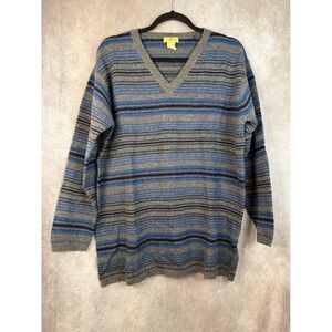 Limited America Striped V Neck Long Sleeve Sweater‎ M Lambswool  Blue Gray